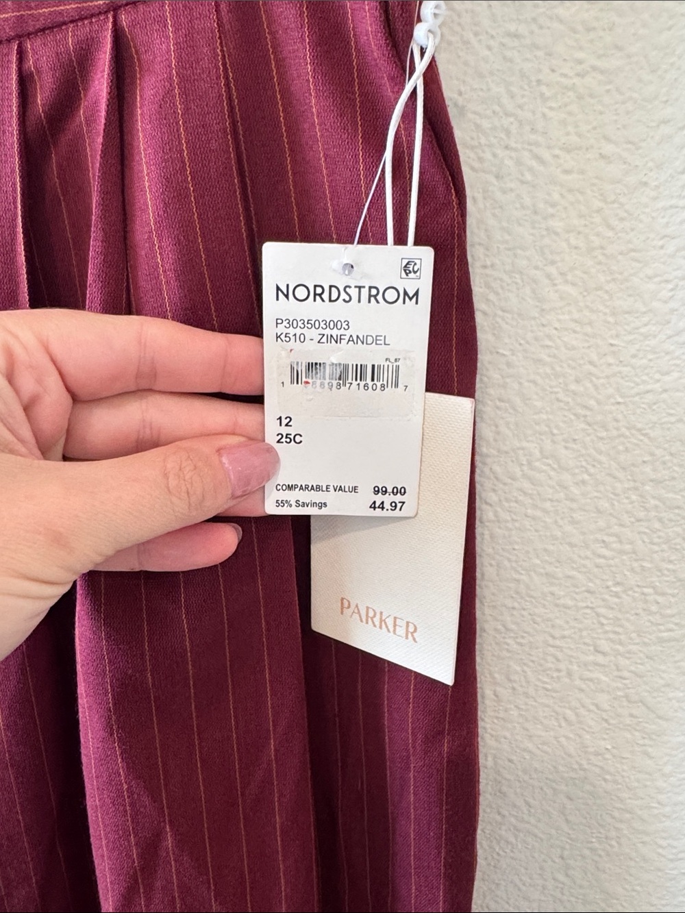 Wide-Leg Pinstripe Palazzo Pants in Burgundy - Picture 6 of 8